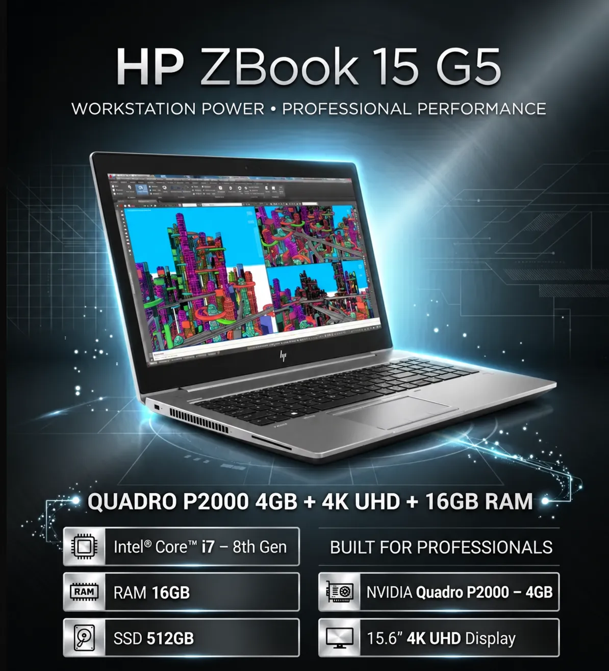 HP ZBook 15 G5 Core i7 8th Gen RAM 16GB SSD 512GB NVIDIA Quadro P2000 4GB 15.6" 4K