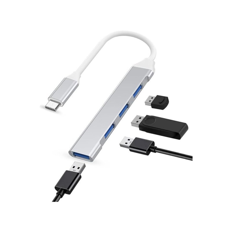 موزع هاب يو اس بي معدني 4 منافذ 4-Port USB 3.0 / Type-C Metal Hub